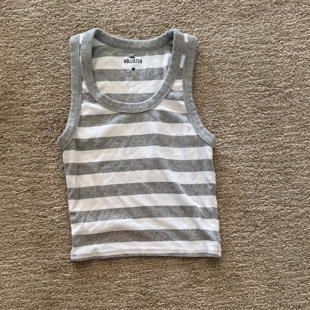 Hollister Gray and White Striped Sleeveless Top